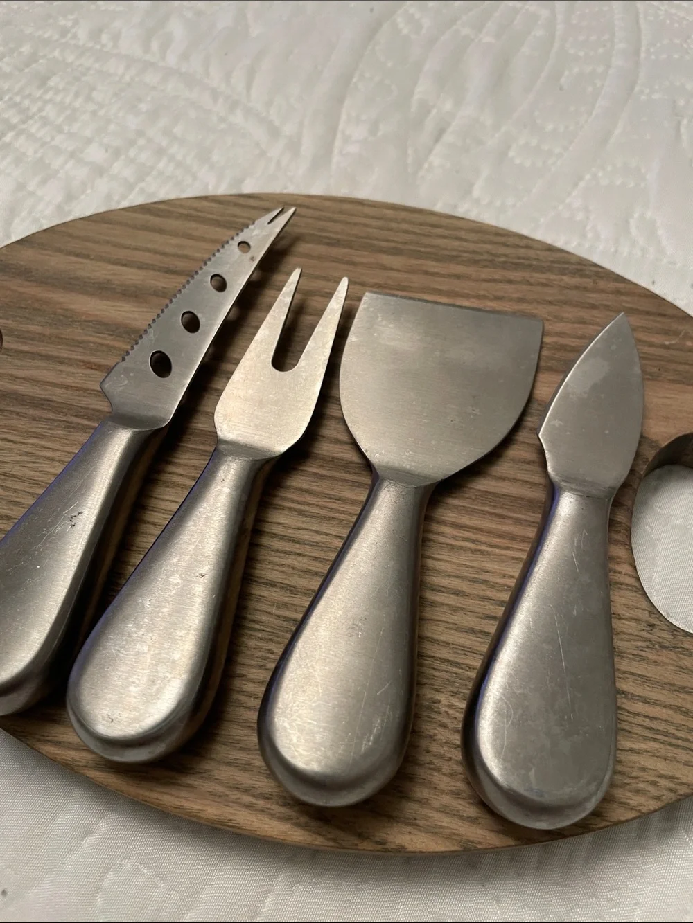 Set of 4 CROFTON Modern Brushed Stainless Steel Cheese Knives & Fork Set